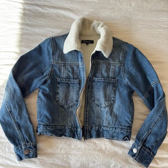 90’s Y2K April Jeans Sherpa Lined Cropped Denim Jacket - Picture 7 of 8